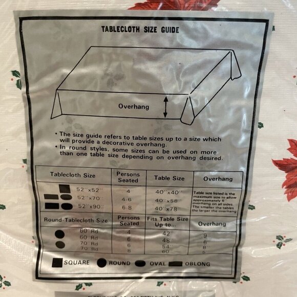 Vintage Lisa Holiday Vinyl Flannel Back TABLECLOTH Oblong 52X102" Poinsettia NEW - Picture 6 of 7